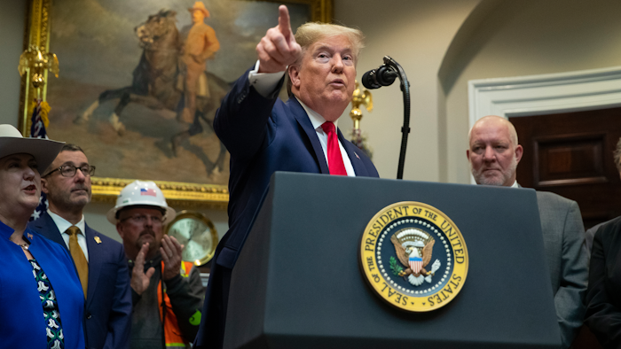 President Donald Trump speaks about proposed changes to the National Environmental Policy Act, at the White House on Jan. 9, in Washington.