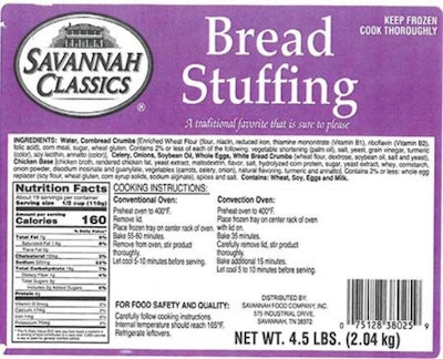 Savannah Food Recalls Cornbread Dressing, Bread Stuffing ...