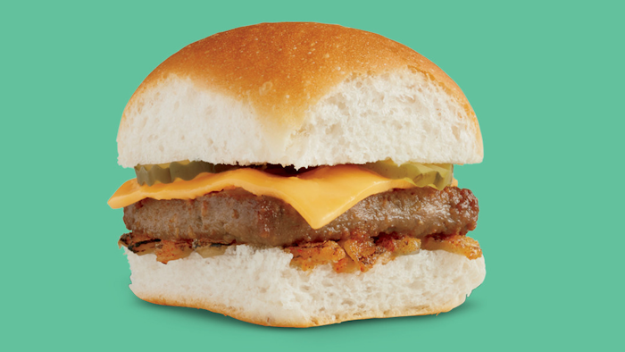 White Castle's Impossible Slider with dairy-free cheddar cheese.