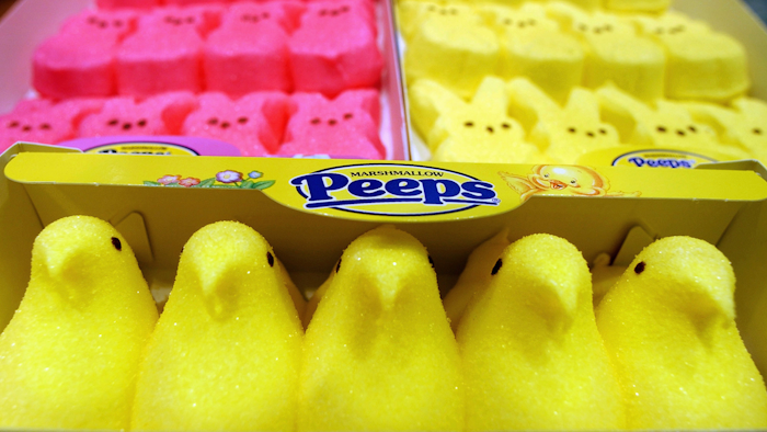 In this 2003 file photo, boxes of Marshmallow Peeps are lined up at the Just Born factory in Bethlehem, PA.