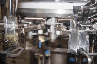 The GP-M3000 filling pouches of flower.