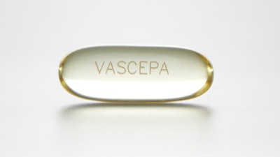 This undated photo provided by Amarin in November 2018 shows a capsule of the purified, prescription fish oil Vascepa.