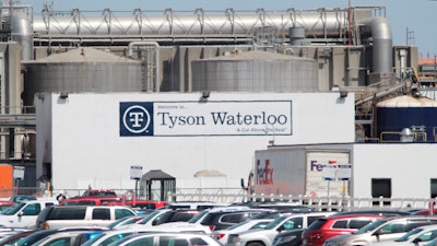 This undated photo shows a Tyson Fresh Meats plant in Waterloo, IA. On Friday, April 17, more than a dozen Iowa elected officials asked Tyson to close the pork processing plant because of the spread of the coronavirus among its workforce of nearly 3,000 people.