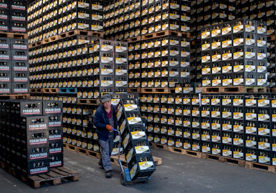 In this Friday, April 17 photo, a worker at the 'Wernecker brewery' transports beer crates in Werneck, Germany.