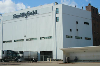 This April 8, 2020 photo shows the Smithfield pork processing plant in Sioux Falls, SD. The union representing employees at the South Dakota pork processing plant says it will partially reopen on Monday, May 4 after shuttering more than two weeks ago because of a coronavirus outbreak that infected hundreds of employees.