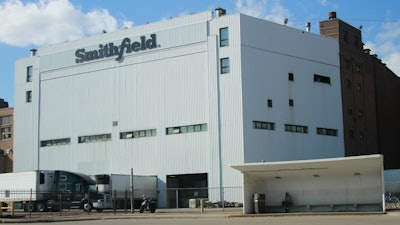 This April 8, 2020 photo shows the Smithfield pork processing plant in Sioux Falls, SD. The union representing employees at the South Dakota pork processing plant says it will partially reopen on Monday, May 4 after shuttering more than two weeks ago because of a coronavirus outbreak that infected hundreds of employees.