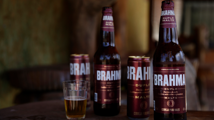 Brahma beer is displayed at a bar that's open for deliveries only amid the COVID-19 pandemic in Brasilia, Brazil on July 14.