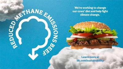 In this photo provided by Burger King, shows the company announcing its work to help address a core industry challenge: the environmental impact of beef. To help tackle this environmental issue, the Burger King brand partnered with top scientists to develop and test a new diet for cows, which according to initial study results, on average reduces up to 33% of cows' daily methane emissions.