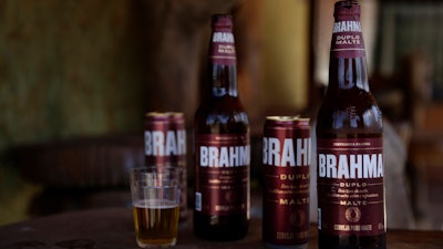 Brahma beer is displayed at a bar that's open for deliveries only amid the COVID-19 pandemic in Brasilia, Brazil on July 14.