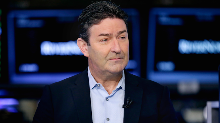 In a July 26, 2017 file photo, McDonald's CEO Steve Easterbrook is interviewed at the New York Stock Exchange.