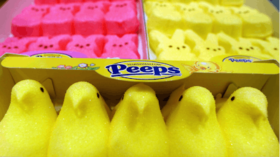 In this 2003 file photo, boxes of Marshmallow Peeps are lined up at the Just Born factory in Bethlehem, PA.