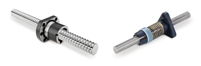 Figure 1: A ball screw uses ball bearings to minimize friction and maximize efficiency, while a lead screw (right) depends on low coefficients of friction between sliding surfaces to transfer motion.
