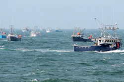 Non-indigenous boats protest the launch of a Mi'kmaq self-regulated fishery by members of the Sipekne'katik First Nation, in Saulnierville, Nova Scotia on Sept. 17.