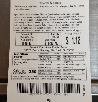 Allergy Alert Due To Undeclared Egg In Prepared Macaroni Cheese Mid Atlantic Region 1