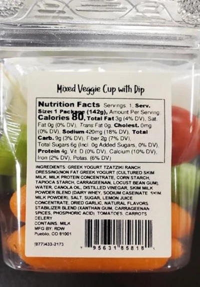 Side Label, Mixed Veggie Cup With Dip