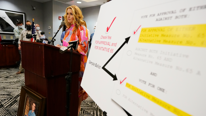 Angie Calhoun of Madison, Miss., at an Initiative 65 rally in Ridgeland, Miss., Oct. 27, 2020.