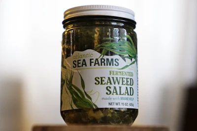 A jar of Atlantic Sea Farms seaweed salad is seen on Dec. 10 in Freeport, ME.