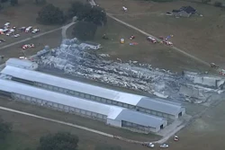 An aerial look at Cal-Maine Foods' Dade City, FL chicken farm after an overnight fire early Thursday morning.