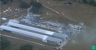 An aerial look at Cal-Maine Foods' Dade City, FL chicken farm after an overnight fire early Thursday morning.