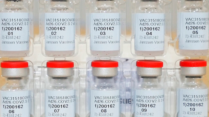 Vials of the Janssen COVID-19 vaccine, Dec. 2, 2020.