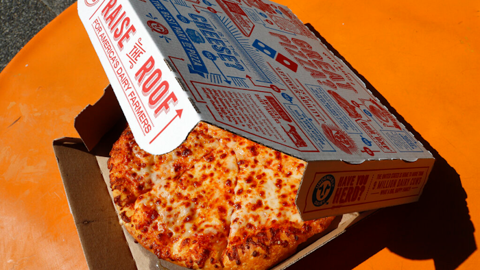 This July 15, 2019, file photo shows a small Domino's pizza made in a Domino's Pizza shop in downtown Pittsburgh.