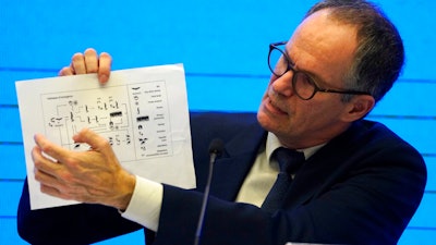 Peter Ben Embarek of the World Health Organization during a joint news conference in Wuhan, China, Feb. 9, 2021.