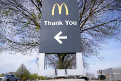 A thank you sign sits in front of a McDonald's restaurant on April 27 in Waukee, Iowa.