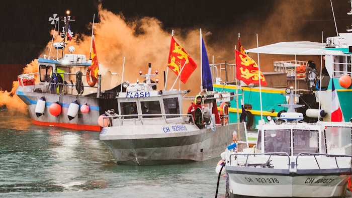 French fishermen angry over loss of access to waters off their coast gathered their boats in protest off the English Channel island of Jersey on Thursday, May 6.