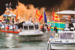 French fishermen angry over loss of access to waters off their coast gathered their boats in protest off the English Channel island of Jersey on Thursday, May 6.