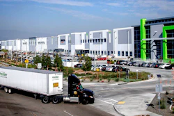 A semi-truck turns into an Amazon Fulfillment center in Eastvale, Calif. on Nov. 12, 2020
