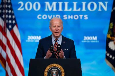 In this April 21 photo, President Joe Biden speaks about COVID-19 vaccinations at the White House, in Washington.