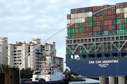 This April 6, 2021 photo shows the CMA CGM Argentina arrives at PortMiami in Miami. The U.S. economy grew at a solid 6.4% rate in the first three months of this year.