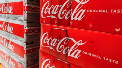 Cases of Coca-Cola are displayed in a supermarket on April 5 in New York.