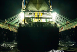 In this July 2021 photo provided by Sea Shepherd, a Chinese-flagged ship fishes for squid at night on the high seas off the west coast of South America.