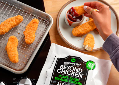 This photo provided by Beyond Meat shows Beyond Meat new chicken tenders.