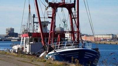 The British trawler kept by French authorities docks at the port in Le Havre, western France on Oct. 28, 2021.