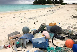 Plastic and other debris on the beach on Midway Atoll in the Northwestern Hawaiian Islands, Oct. 22, 2019.