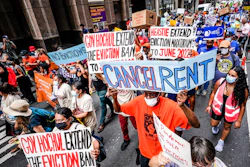 Housing activists march across town toward New York Gov. Kathy Hochul's office, calling for an extension of pandemic-era eviction protections on Aug. 31, 2021, in New York.
