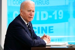President Joe Biden speaks about the government's COVID-19 response, in the South Court Auditorium in the Eisenhower Executive Office Building on the White House Campus in Washington on Jan. 13, 2022.