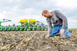 This 2018 photo shows Jeff Frank on his farm near Auburn, Iowa.