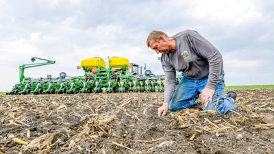This 2018 photo shows Jeff Frank on his farm near Auburn, Iowa.