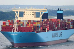 The container ship 'Mumbai Maersk' pictured in Hamburg, Germany, June 16, 2018. The 400-meter container ship ran aground on Thursday night about six kilometers north of the island of Wangerooge.