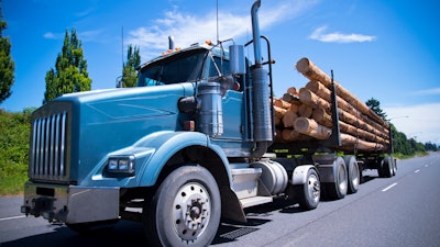 Big Rig Semi Truck Carry Trees Logs On Straight Road 000076488583 Medium