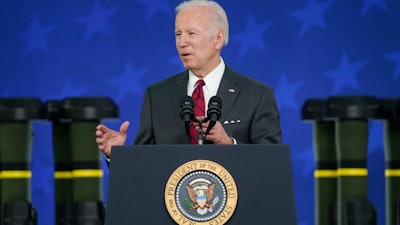 President Joe Biden speaks during a visit to the Lockheed Martin Pike County Operations facility, Troy, Ala., May 3, 2022.