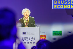U.S. Treasury Secretary Janet Yellen delivers the Tommaso Padoa Schioppa Lecture at the Brussels Economic Forum 2022, May 17, 2022.
