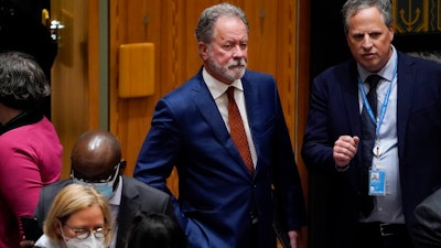 David Beasley, executive director of the United Nations World Food Program, arrives to a UN Security Council Meeting on Food Insecurity and Conflict, May 19, 2022.