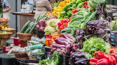 Produce stall in Borough Market, London.