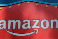 Amazon logo atop an office complex in downtown Los Angeles, Oct. 23, 2018.