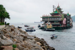 The Jumbo Floating Restaurant is towed away, Hong Kong, June 14, 2022.