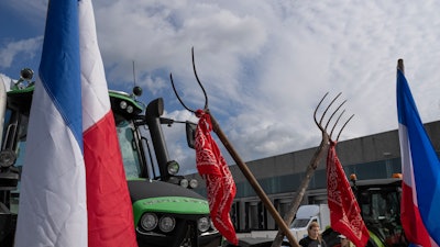 Tractors blockade a distribution center for supermarket chain Albert Heijn, Zaandam, Netherlands, July 4, 2022.